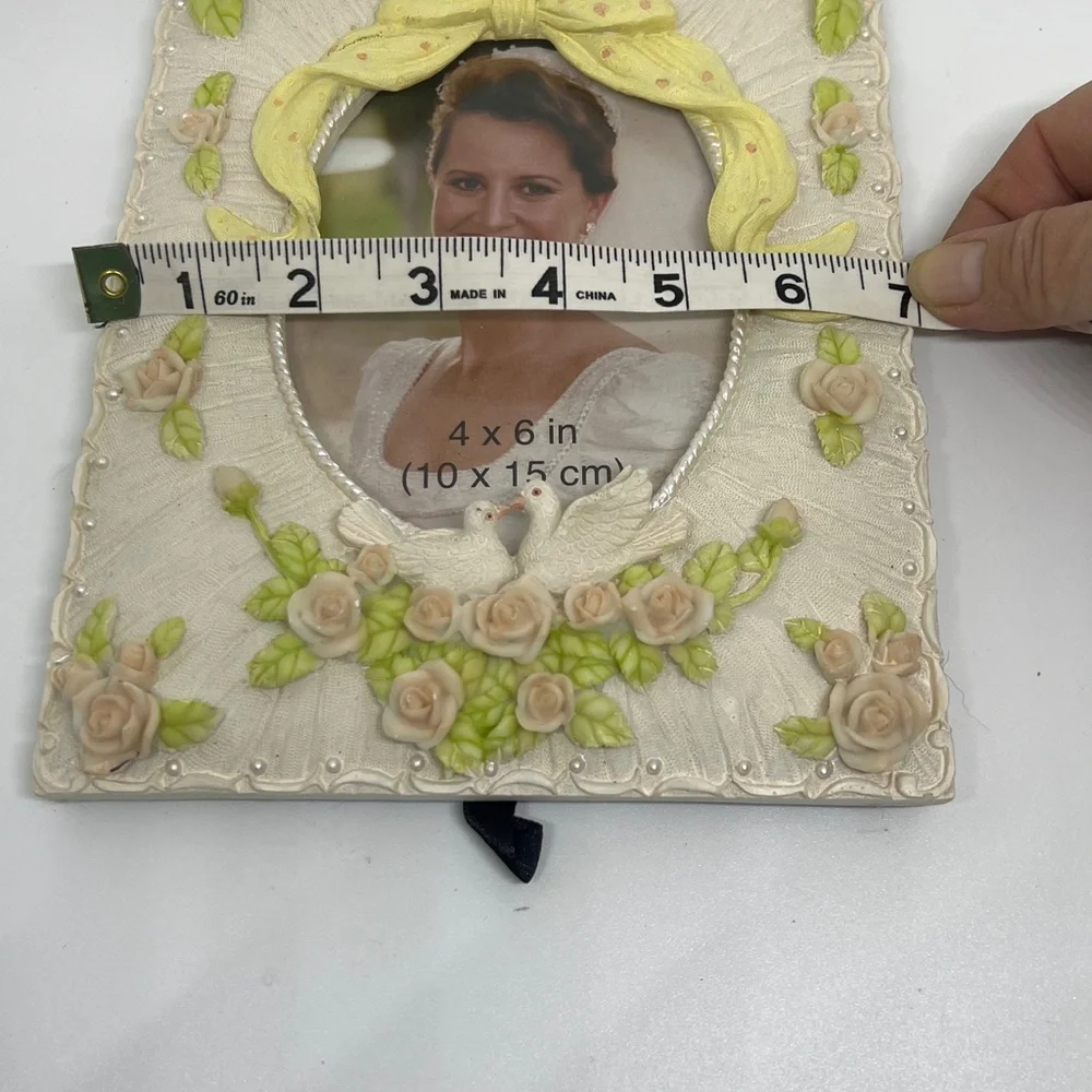 Floral Yellow Bow and Doves Picture Frame